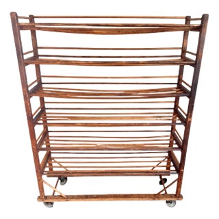 1910s Antique Wooden Factory Shoe Rolling Rack For Sale