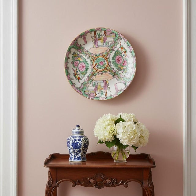 Vintage Chinese Rose Medallion Plate-Famille Rose-Qianlong Mark Charger-Asian For Sale - Image 4 of 11