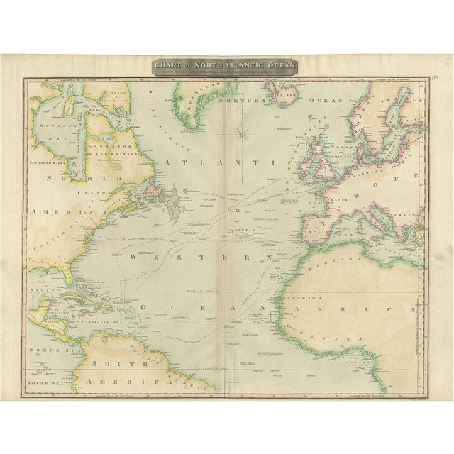 Map of the Atlantic with Nelsons and Trade Routes, 1817 For Sale