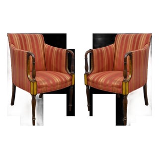 Pair Southwood Finely Inlaid Sheraton / Federal Armchairs For Sale