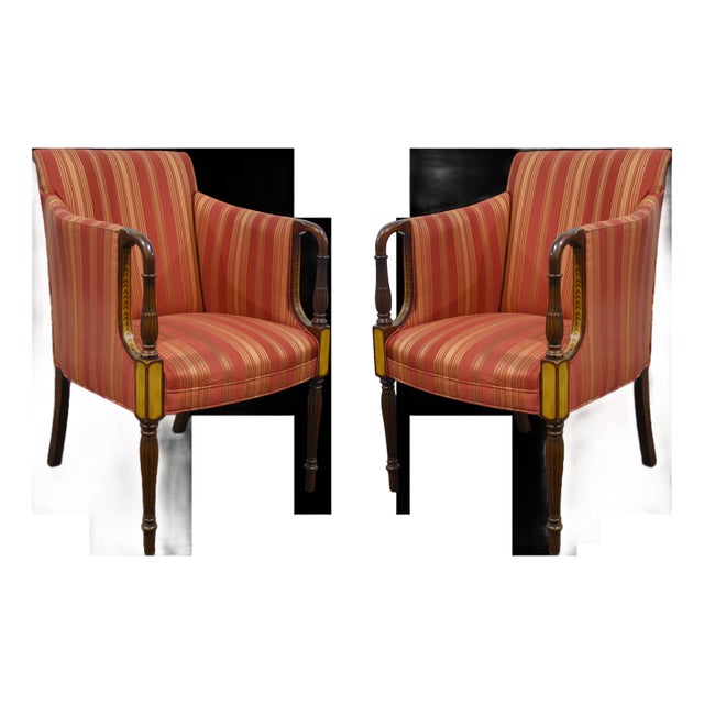 Pair Southwood Finely Inlaid Sheraton / Federal Armchairs For Sale