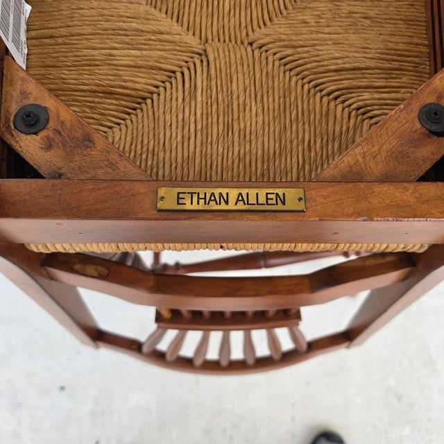 Ethan Allen Country French Wheat Sheaf Back Rush Seat Bar Stools Set of 2 For Sale - Image 16 of 18