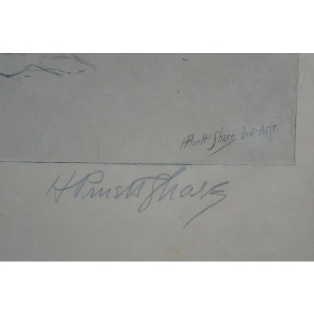 Printmaking Materials Antique 1887 Henry Pruett Share Signed Winter Farm Landscape Etching 20", Framed For Sale - Image 7 of 11