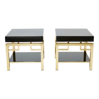 1970s Black Lacquer Brass Two-Tier End Tables Guy Lefevre for Maison Jansen - a Pair For Sale