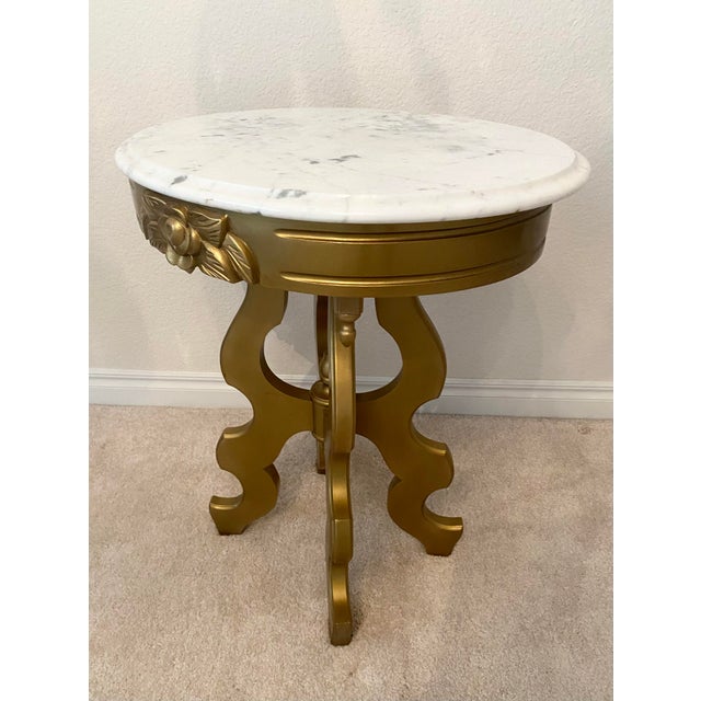Victorian Vintage Victorian Style Oval Marble Top Accent Table Excellent Condition For Sale - Image 3 of 10