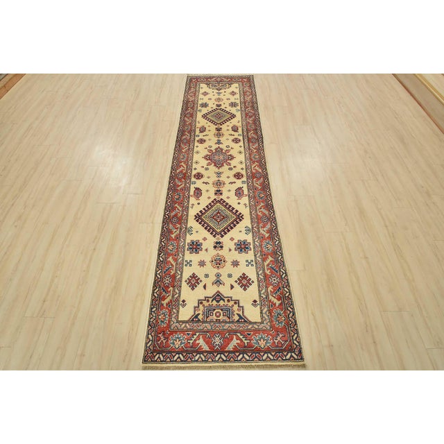 Farmhouse Kazak Runner 2’9” X 9’11” Beige Wool Tribal Hand-Knotted Oriental Rug For Sale - Image 3 of 13