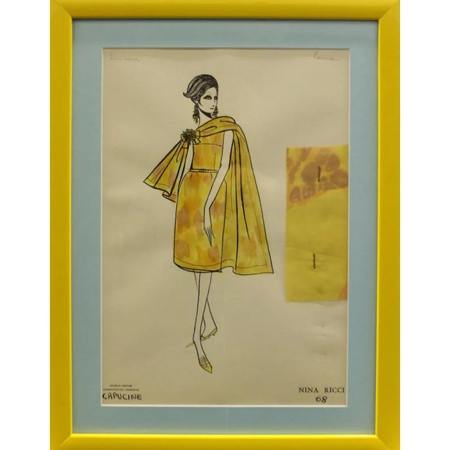 "Nina Ricci 'Capucine' 68" Watercolor Fashion Plate For Sale