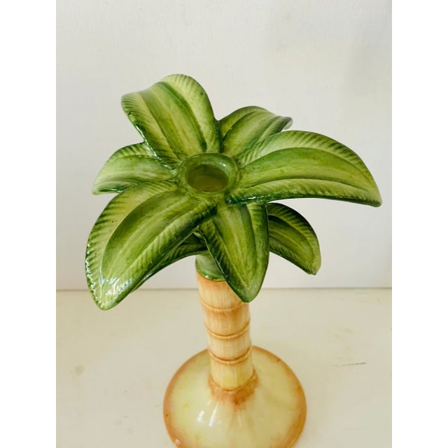 Coastal Italian Majolica Style Palm Tree Candlestick For Sale - Image 4 of 4