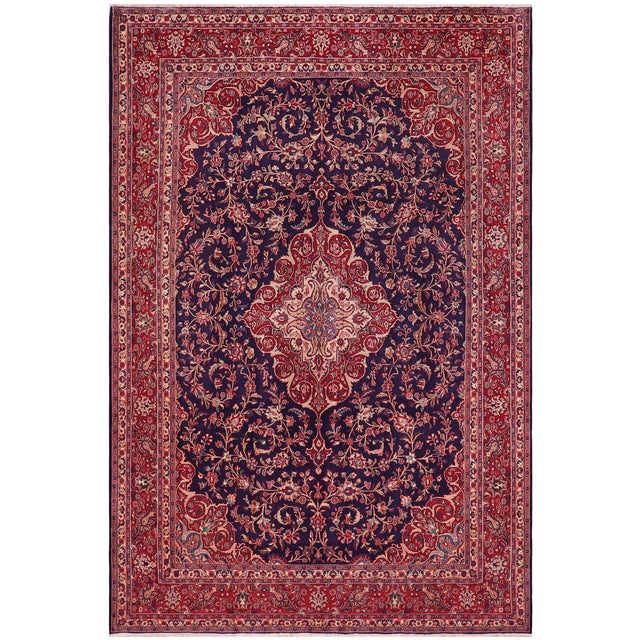 Shabby Chic Persian Kashan Blue/Red Wool Rug - 9'8'' X 12'10'' For Sale - Image 10 of 10