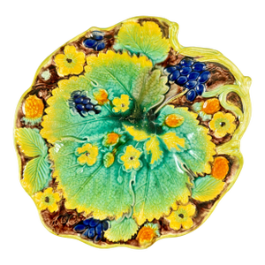 Majolica Strawberry Leaf Dessert Tray by Samuel Alcock, England, 1850