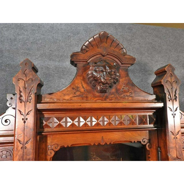 Late 19th Century Attributed to Daniel Pabst Walnut Renaissance Revival Bookcase – Figural Victorian Three-Door Display Cabinet C. 1870 For Sale - Image 5 of 6