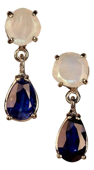 Moonstone and Kyanite Earrings in 14k Glowing White Gold - 2 Pieces