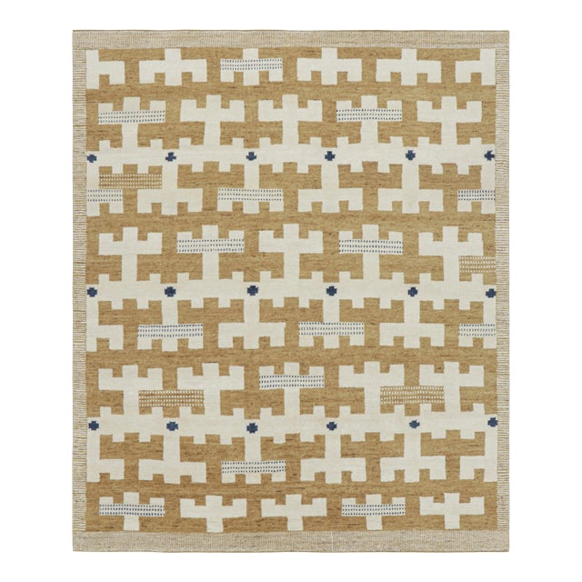 Rug & Kilim’s Scandinavian Style Rug in Beige-Brown and White Geometric Patterns - 12x15 For Sale