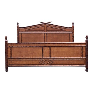 King Size Faux Tortoise Shell Bamboo Bed For Sale