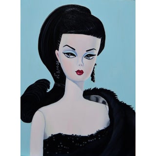 Evening in Black by Suzy Smith | Oil on Board Portrait of a Woman in Black Dress For Sale