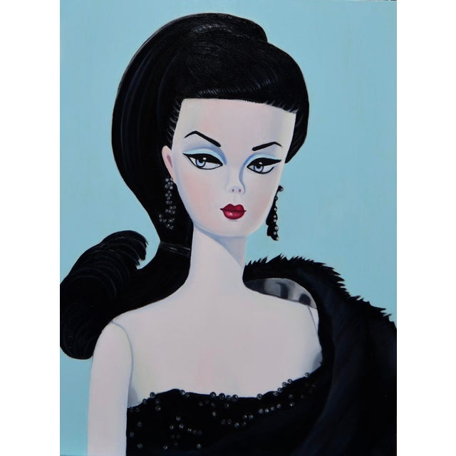 Evening in Black by Suzy Smith | Oil on Board Portrait of a Woman in Black Dress For Sale