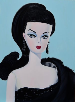 Evening in Black by Suzy Smith | Oil on Board Portrait of a Woman in Black Dress