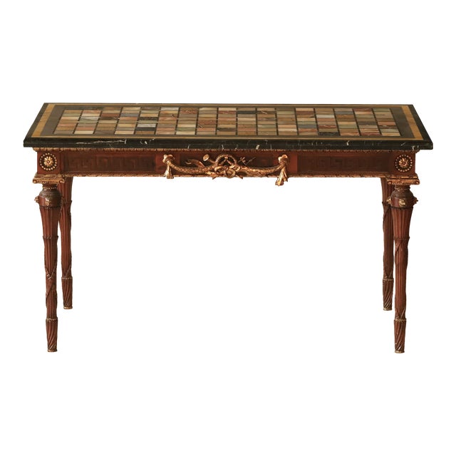 20th Century George III Style Side Table/Desk With Italian Marble/Semi-Precious Stone Specimen Chess Board Table Top For Sale