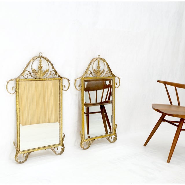 Gold Pair of Regency Style Gilt Metal Rectangle Wall Mirrors Mint! For Sale - Image 8 of 10