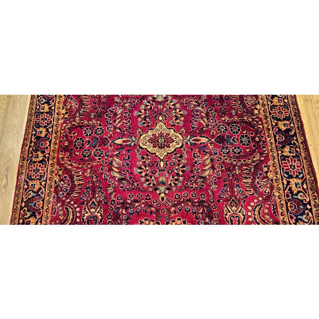 Antique Persian Sarouk Area Rug, Hand-Knotted Wool, Allover Floral Pattern, 4x6, Red & Navy For Sale - Image 12 of 17
