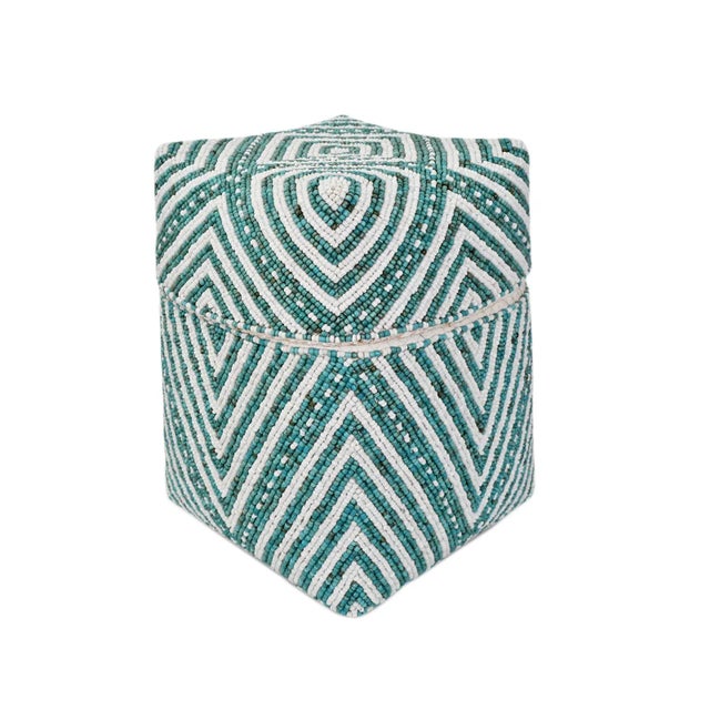 Vintage Turquoise & White Beaded Bamboo Box Medium For Sale - Image 4 of 4