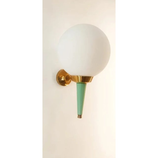 Stilnovo Greenish Gold Wall Light with White Sphere For Sale - Image 5 of 12