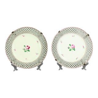 18/19th Century Royal Vienna Pair Porcelain Plates Reticulated With Flowers For Sale