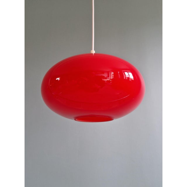 1970s Vintage Red Opaline Glass Pendant Light, 1960s For Sale - Image 5 of 11