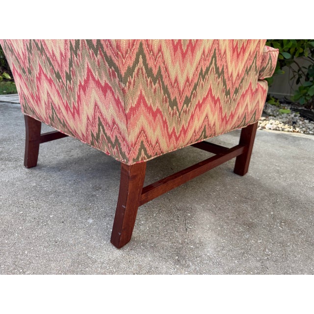 Dark Pink Vintage American Flamestitch Wingback Chair + Ottoman For Sale - Image 8 of 11