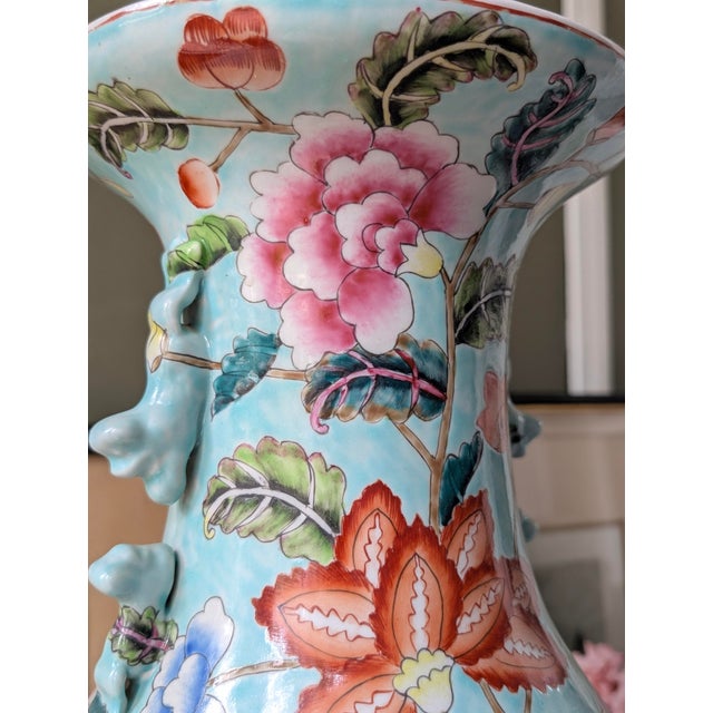 Mid 20th Century Large Hand-Painted Turquoise Porcelain Floor Vase, 23.5” For Sale - Image 5 of 9