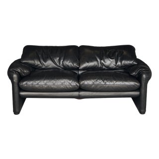Two Seater Maralunga Sofa in Black Leather from Cassina, 1970s For Sale