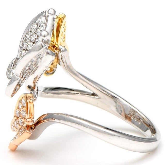 Contemporary 18KWR Diamond Butterflies Ring, size 4.5 For Sale - Image 3 of 5