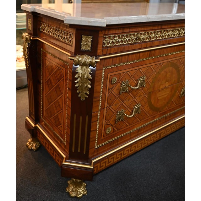 Mid 20th Century Louis XVI Style Ormolu Mounted Commode With Italian White Marble Top For Sale - Image 5 of 8