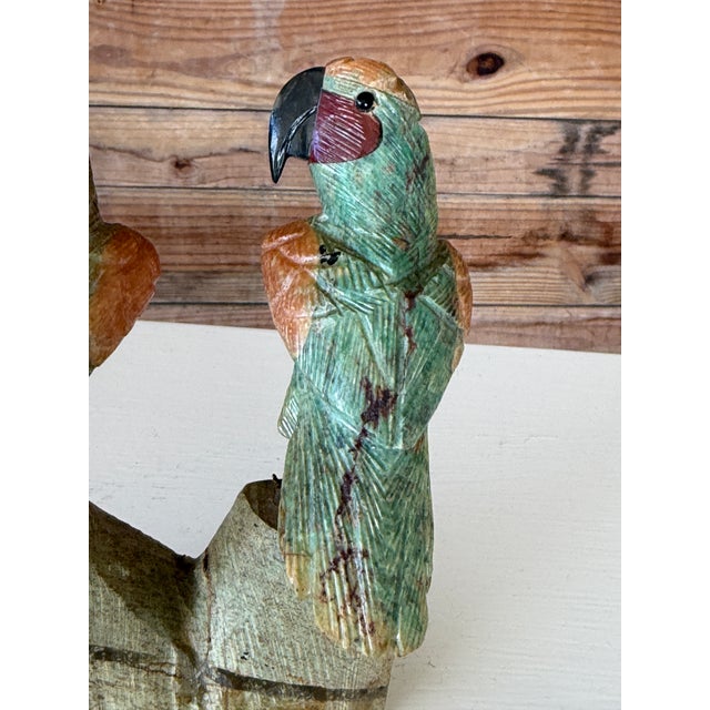 Mid 20th Century Vintage Peruvian Hand-Carved Gemstone Parrot Sculpture With Brass Feet For Sale - Image 5 of 12