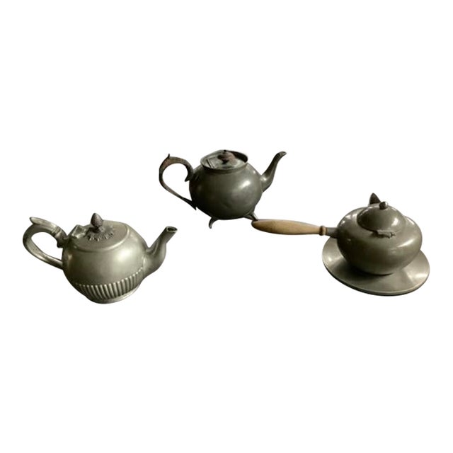 Antique English and American Pewter Teapots Set- 4 Pieces For Sale