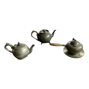 Antique English and American Pewter Teapots Set- 4 Pieces