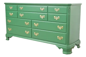 Ethan Allen Georgian Green Lacquered Dresser or Credenza, Newly Refinished