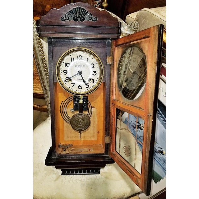 Wood British Colonial Wall Clock by Kawaii, C. 1920s For Sale - Image 7 of 11