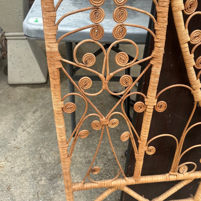 Boho Chic 1970s Wicker Twin Headboard With Heart Details For Sale - Image 3 of 9