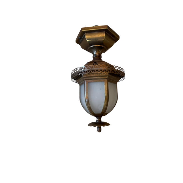 1920s Vintage Brass Lantern With Original Curved Glass For Sale - Image 5 of 5