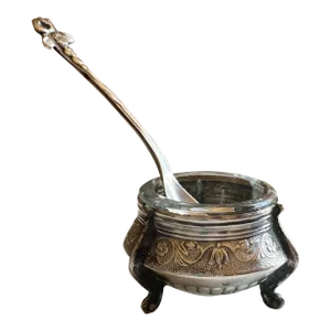 1967 Soviet Era Silverplate Salt Cellar & Spoon