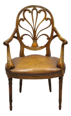 Late 20th Century Theodore Alexander Neoclassical Regency Style Carved Mahogany Leather Arm Chair