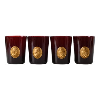 Mid-Century Ruby Red Gold Medallion Tumblers, Set of 4 For Sale