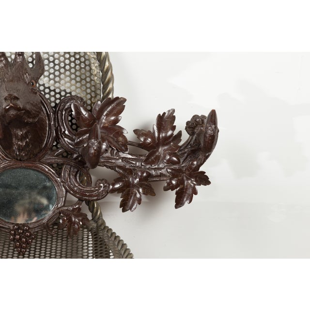 Wood Black Forest 1900s Carved Wooden Plaque with Chamois Motif, Foliage and Mirror For Sale - Image 7 of 10
