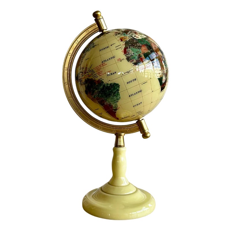 Vintage Revolving Beige Terrestrial Globe With Gemstones, 1990s
