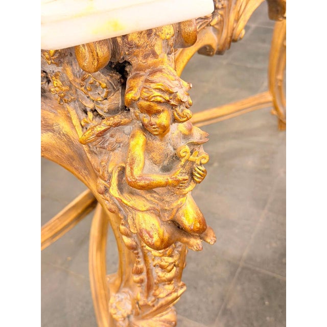 1960s Vintage Rococo Cherub Marble Top Center Table Elegant White Marble Design For Sale - Image 5 of 6