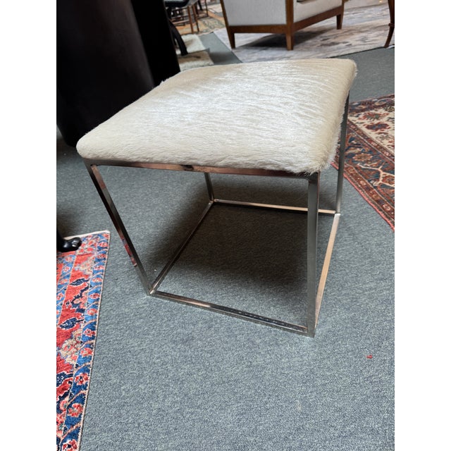 Hair on Hide Vanity Stool, Off White For Sale - Image 4 of 12