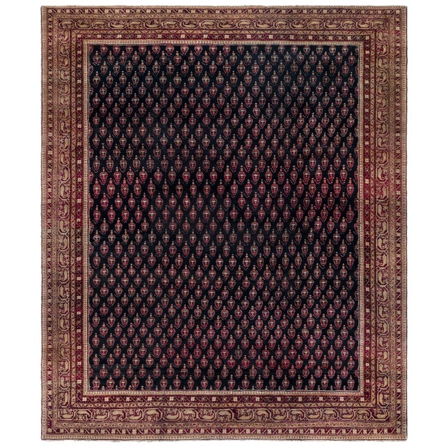 Doris Leslie Blau Antique Indian Navy Blue With Burgundy Rug - c. 1900 Agra For Sale