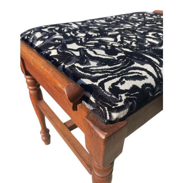 Vintage Wood Stool With New Upholstery | Chairish