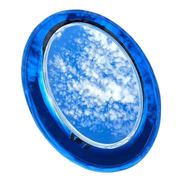 Cristal Arte Extremely Rare Cristal Arte Italian Dual-Tone Mirror – Clear Beveled Oval With Blue Mirrored Border For Sale - Image 4 of 14